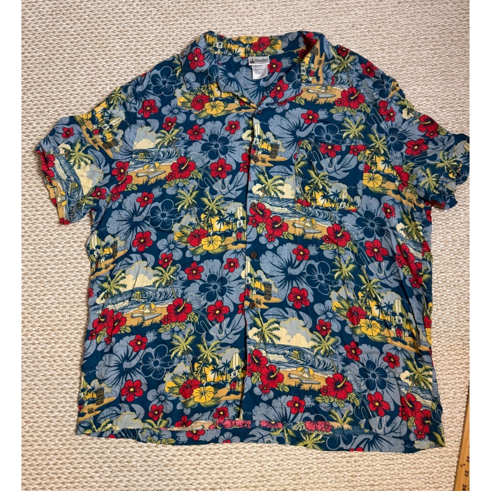 Disney Parks Mickey Mouse Tropical Aloha Shirt Mens XXL Blue Rayon Floral Surf